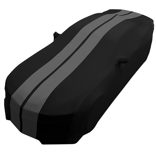 Ultraguard Plus Car Cover -  2010-2024 Camaro Ultraguard Stretch Satin Indoor Car Cover : Sport Series - Black with Gray Stripes