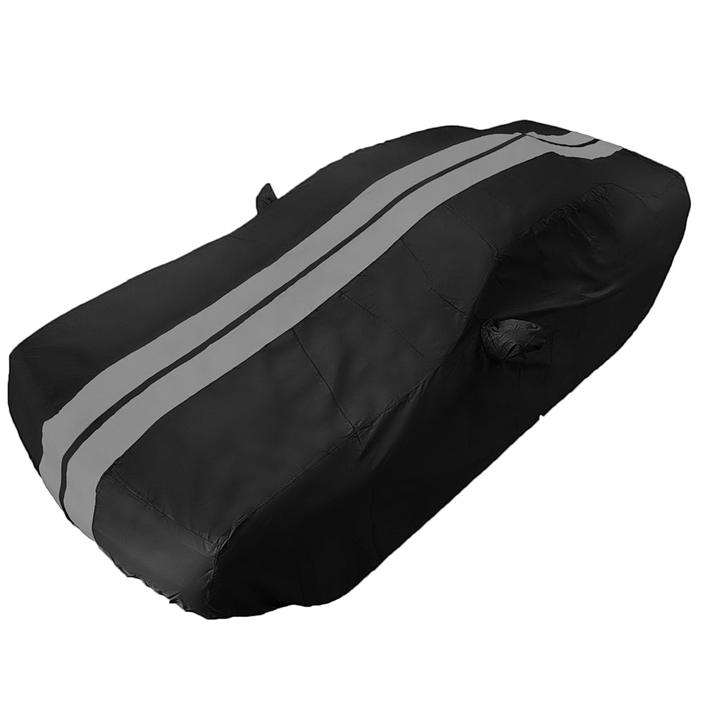 Ultraguard Plus Car Cover -  2008-2023 Dodge Challenger Ultraguard Plus Car Cover - 300D Indoor/Outdoor Protection - Black with Gray Stripes
