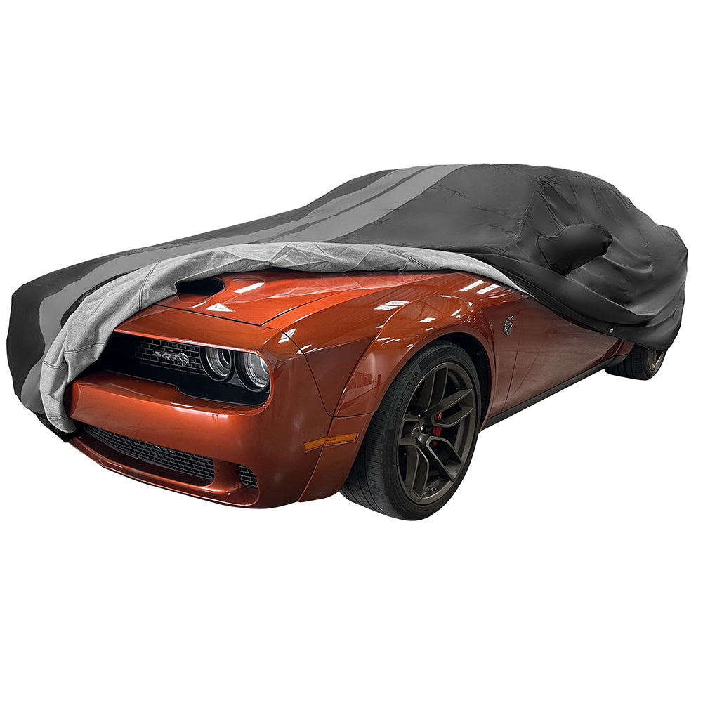 Ultraguard Plus Car Cover -  2008-2023 Dodge Challenger Ultraguard Plus Car Cover - 300D Indoor/Outdoor Protection - Black with Gray Stripes