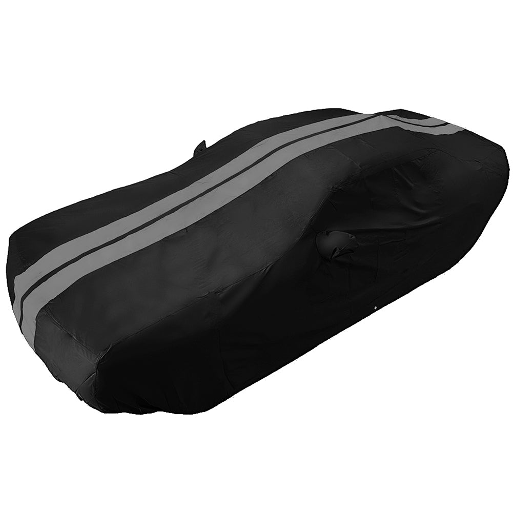 Ultraguard Plus Car Cover -  2008-2023 Dodge Challenger Ultraguard Plus Car Cover - 300D Indoor/Outdoor Protection - Black with Gray Stripes
