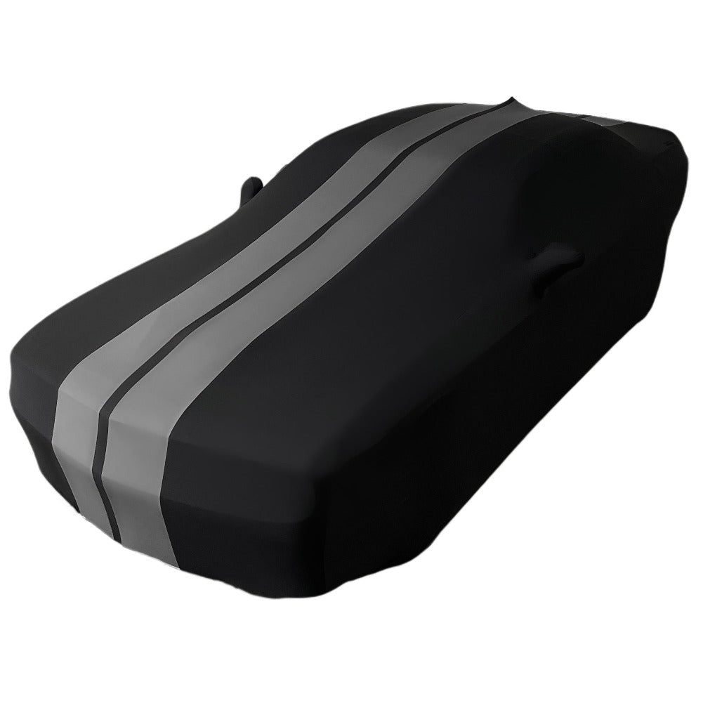 Ultraguard Plus Car Cover -  2008-2023 Dodge Challenger Ultraguard Stretch Satin Indoor Car Cover : Sport Series - Black with Gray Stripes