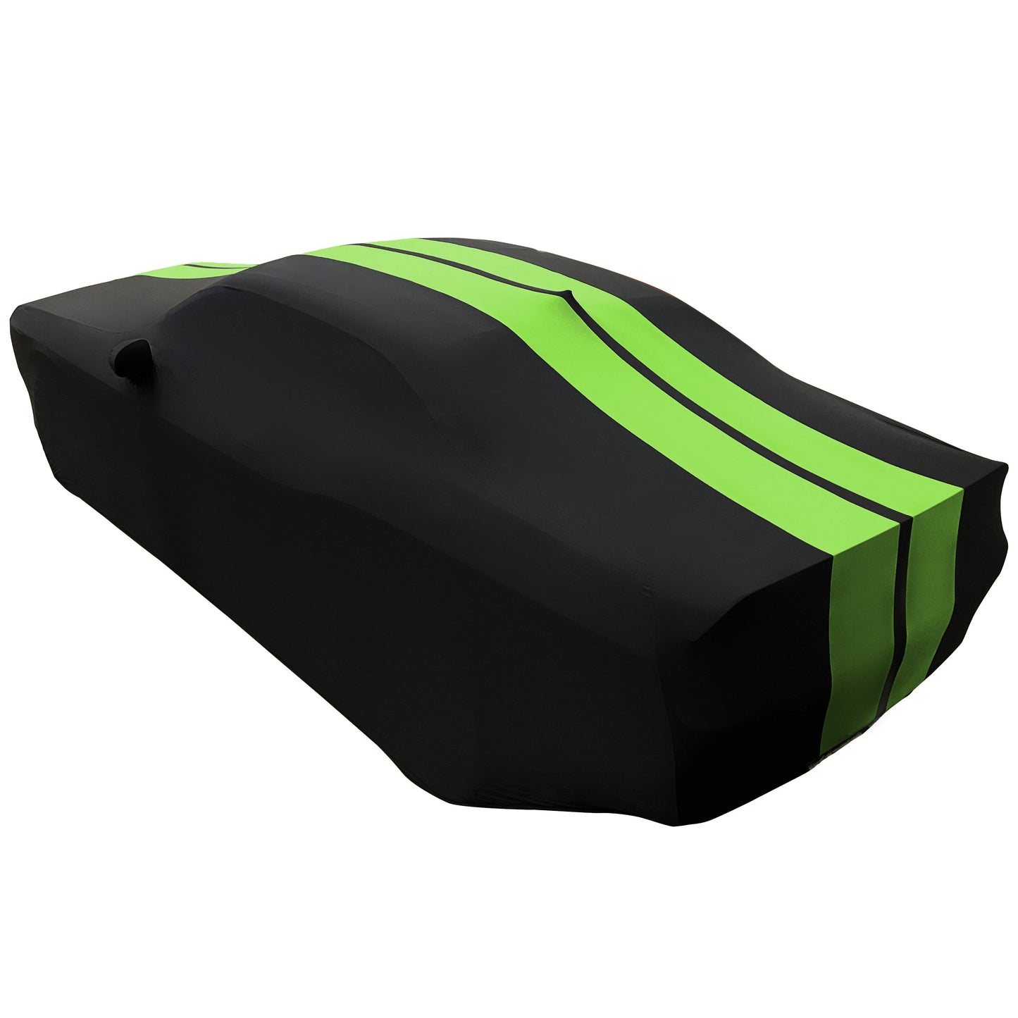 Ultraguard Plus Car Cover -  2008-2023 Dodge Challenger Ultraguard Stretch Satin Indoor Car Cover : Sport Series - Black with Green Stripes
