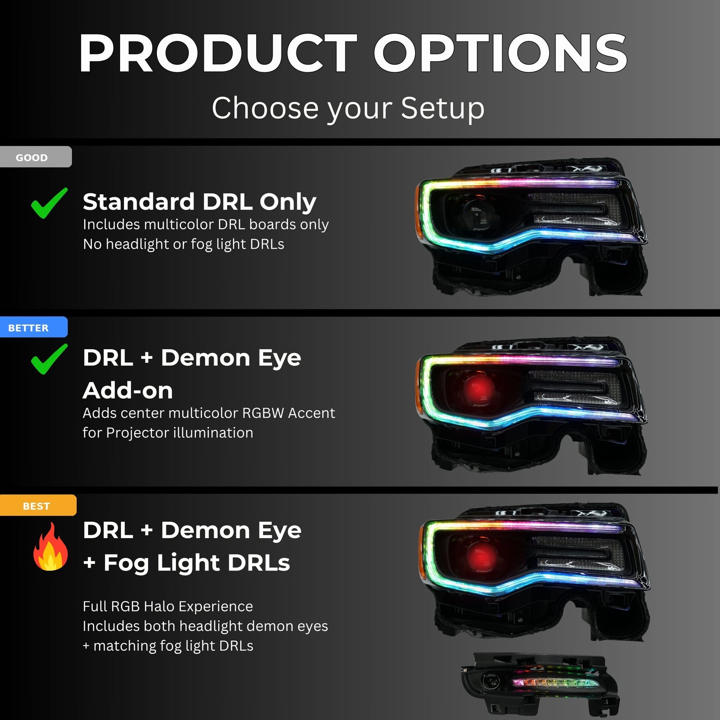 Stay LIT - Jeep Grand Cherokee Multicolor DRL Boards (2014-2021)